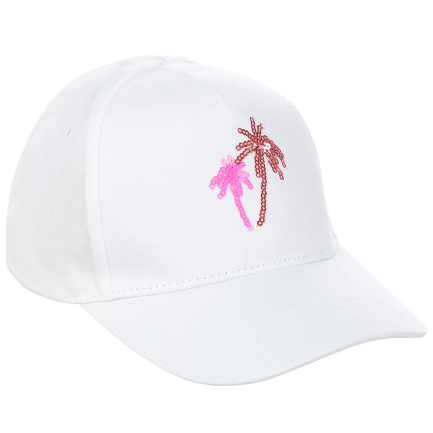 Gorra blanca con palmeras en lentejuelas 
