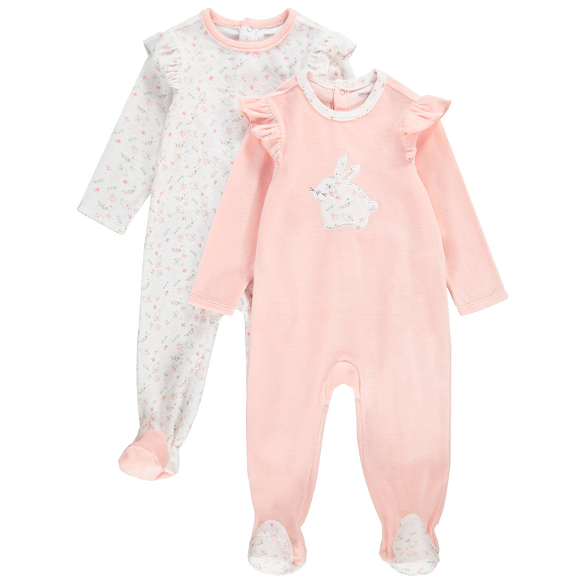 Pack de 2 peleles de terciopelo con estampado de conejito para bebé niña 