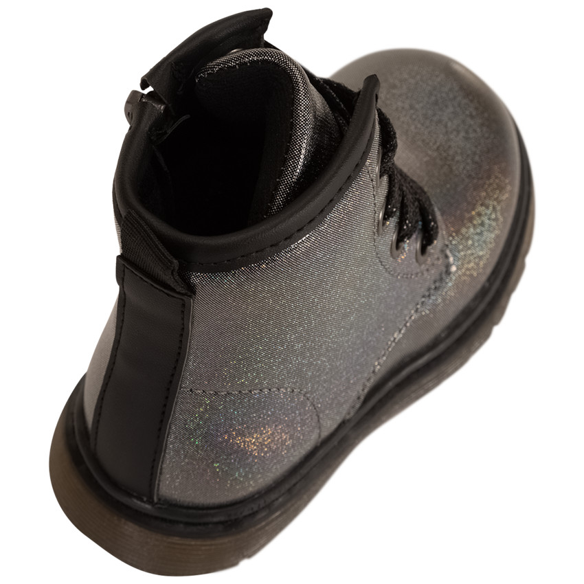 Botines iridiscentes con cordones y cremallera para niña bebé 