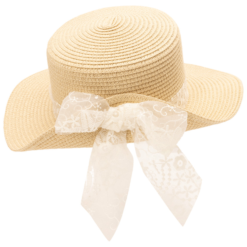 Canotier con cinta de encaje bordado para niña 