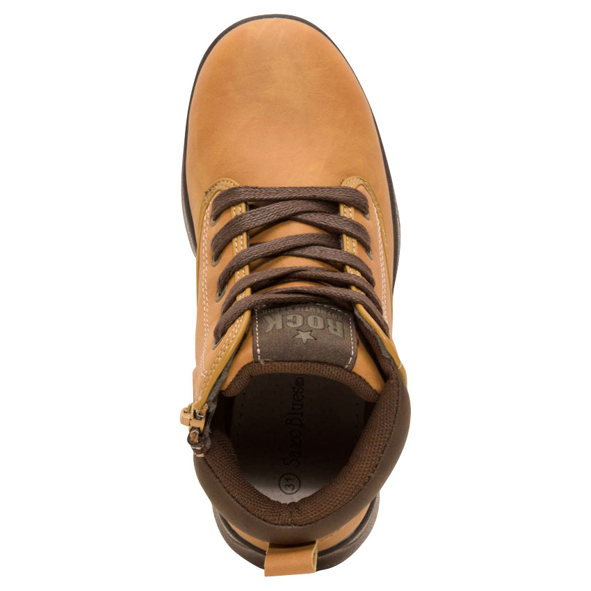 Botines con efecto cuero camel y cordones con cremallera 