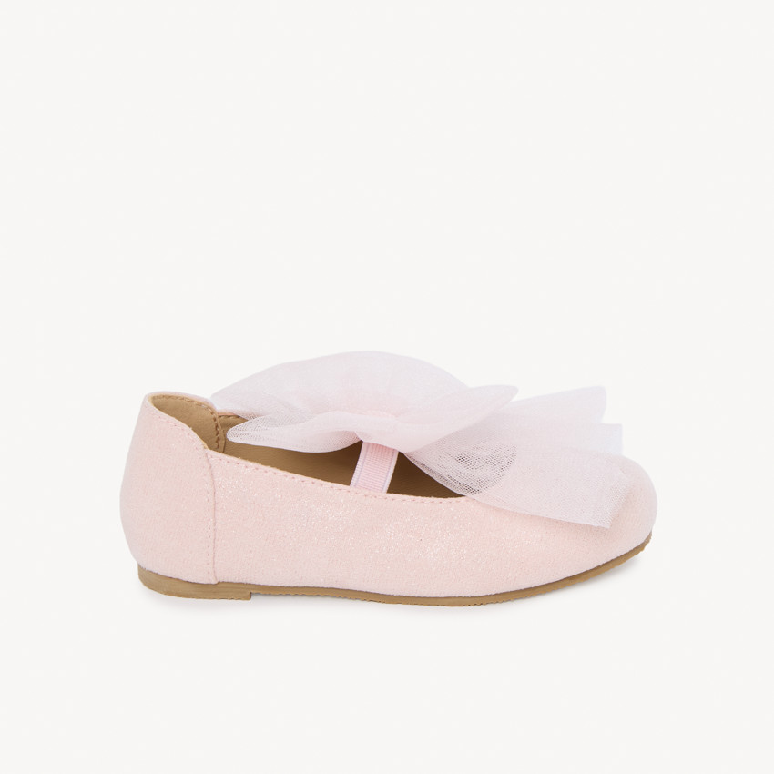 Zapatos de bebé efecto ante con elástico y lazo para niña 