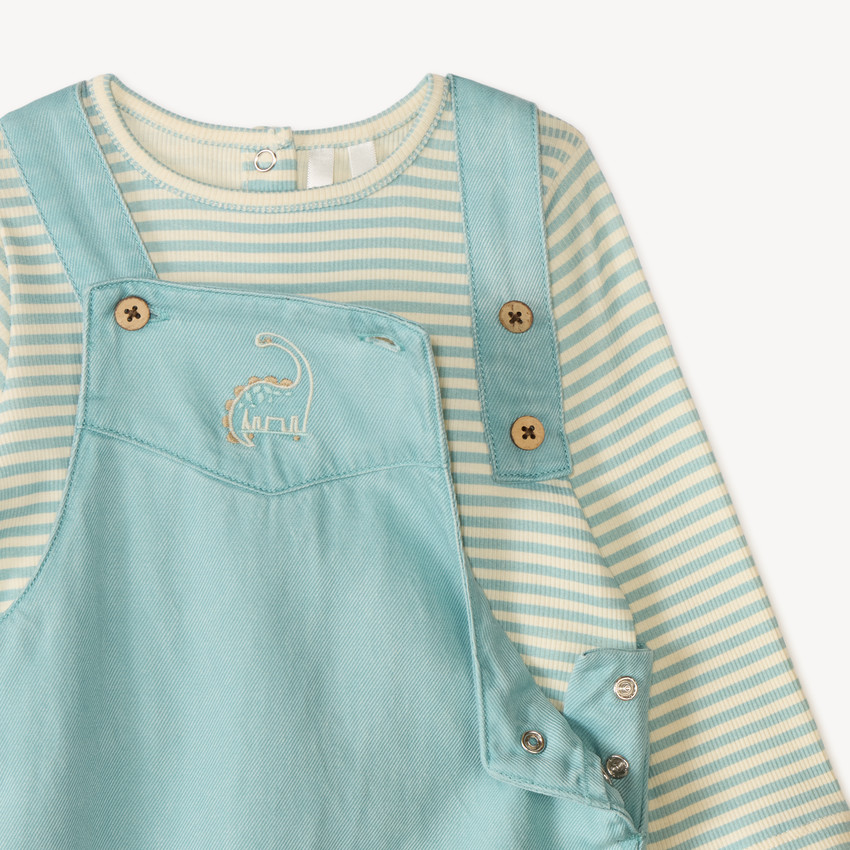 Conjunto de tirantes + camiseta con bordado de dino para bebé niño 
