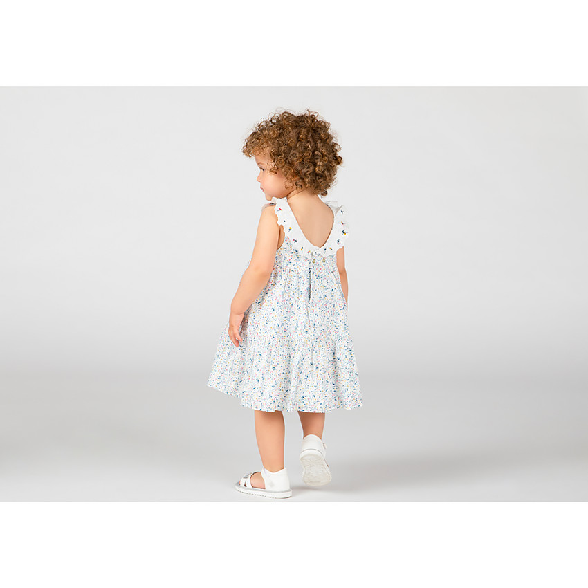 Robe sans manches col volanté et imprimé fleuri pour bébé fille 