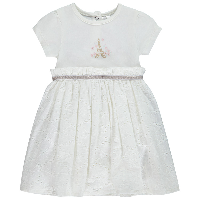 Robe body de manga corta con estampado de la Torre Eiffel + bordado inglés para bebé niña 