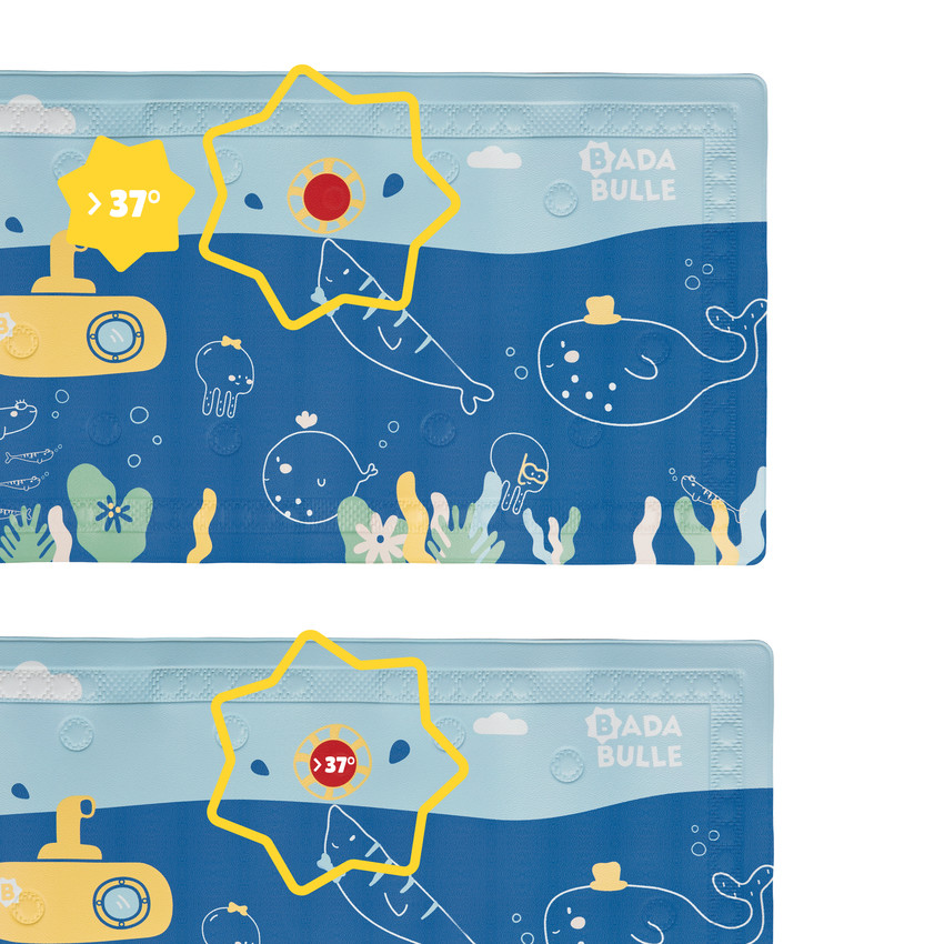 Tapete de baño con indicador de temperatura azul 