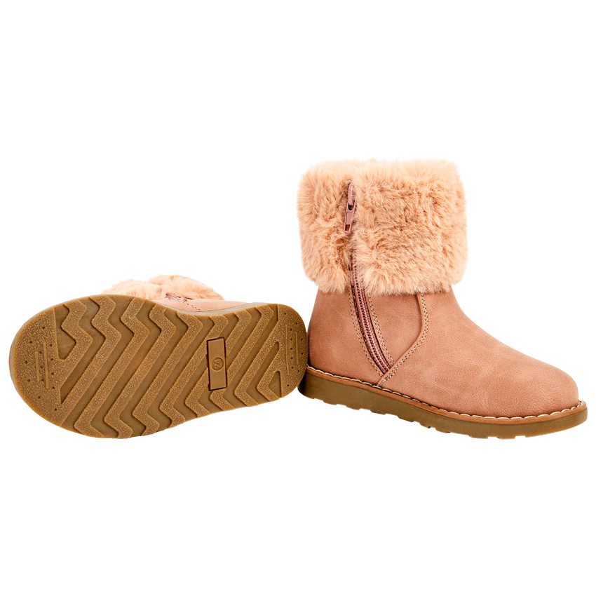 Bottines vieux rose a zip et revers fourrure pompon pour fille SAXO BLUES