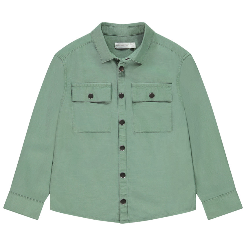 Camisa de manga larga lisa en tela con bolsillos niño 