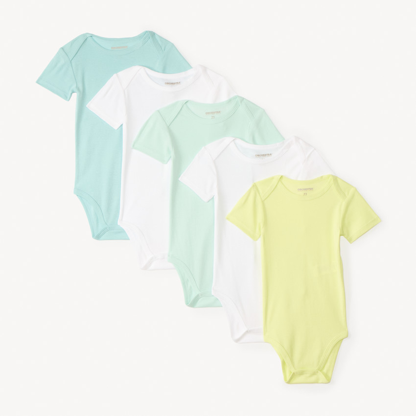 Conjunto de 5 bodies de manga corta lisos para bebé niño 