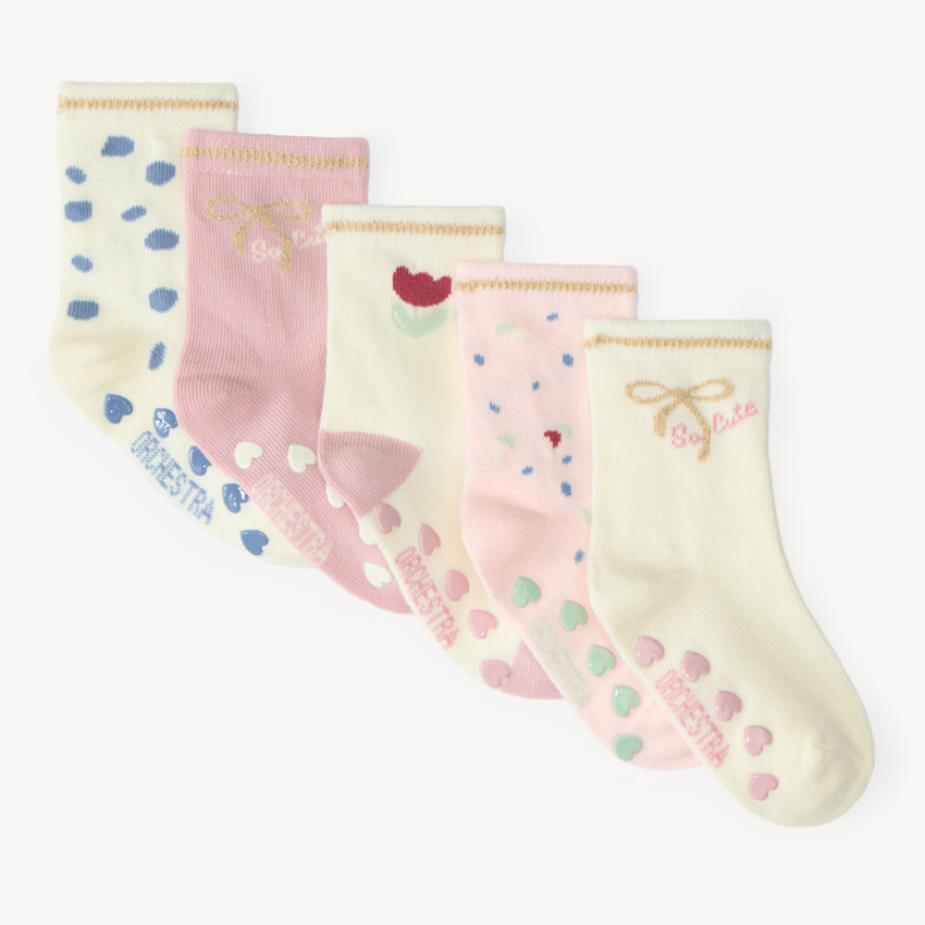 Paquete de 5 pares de calcetines antideslizantes niña con diseños divertidos. 