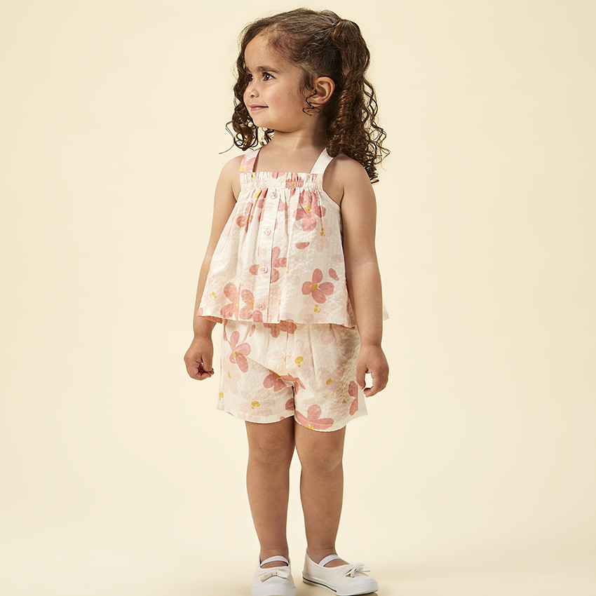 Conjunto en seersucker estampado flores para bebé niña 