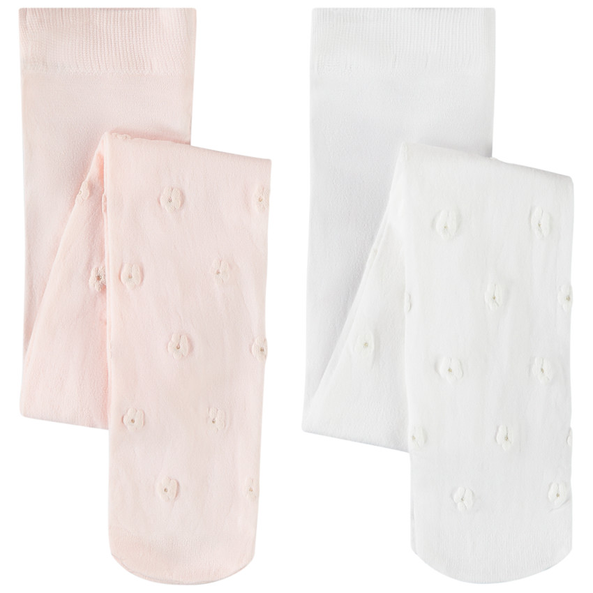 Lot de 2 collants fins avec motif fleuri en relief pour bébé fille 
