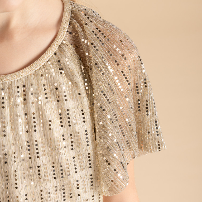 Vestido de ceremonia con lentejuelas doradas para niña 