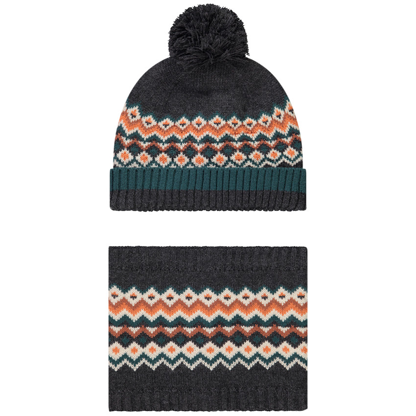 Conjunto gorro con pompón y snood estampado para niño 