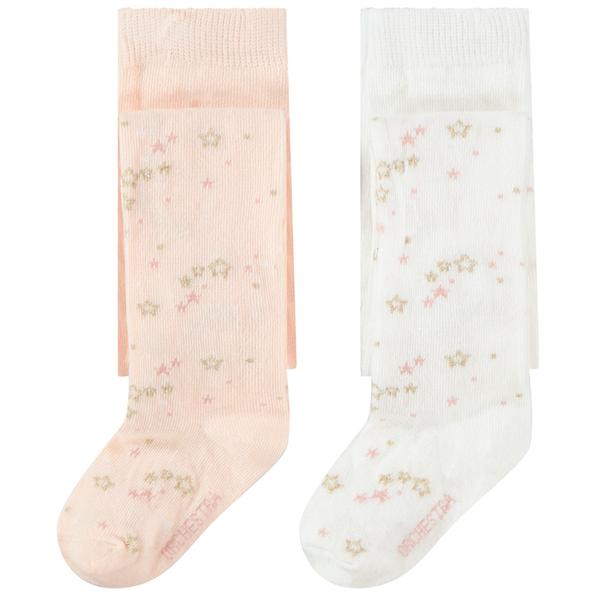 Lot de 2 paires de collants épais imprimé étoiles brillantes pour bébé fille Main Lot de 2 paires de collants épais imprimé étoiles brillantes pour bébé fille