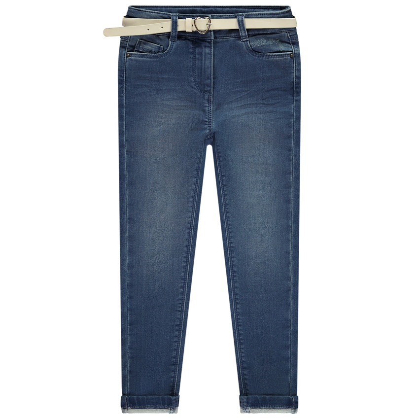 Jeans slim con cinturón de hebilla en forma de corazón para niña 