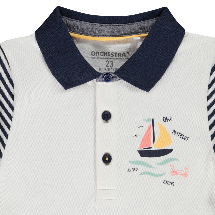Polo manches courtes rayé en coton piqué print voilier pour bébé garçon 