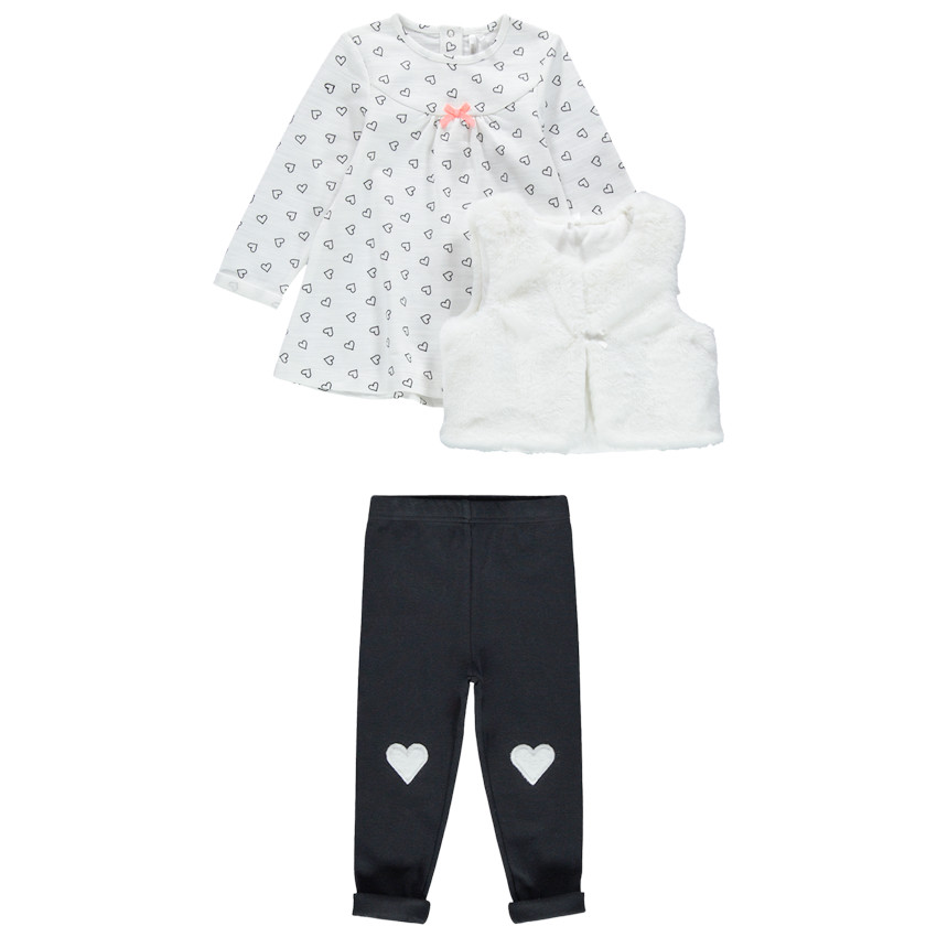 Conjunto de túnica con estampado de corazones, chaqueta de borreguillo y pantalón liso  Additional Conjunto de túnica con estampado de corazones, chaqueta de borreguillo y pantalón liso