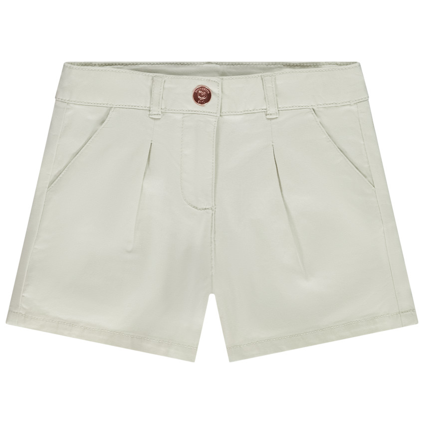 Short en twill liso efecto pinza para niña 