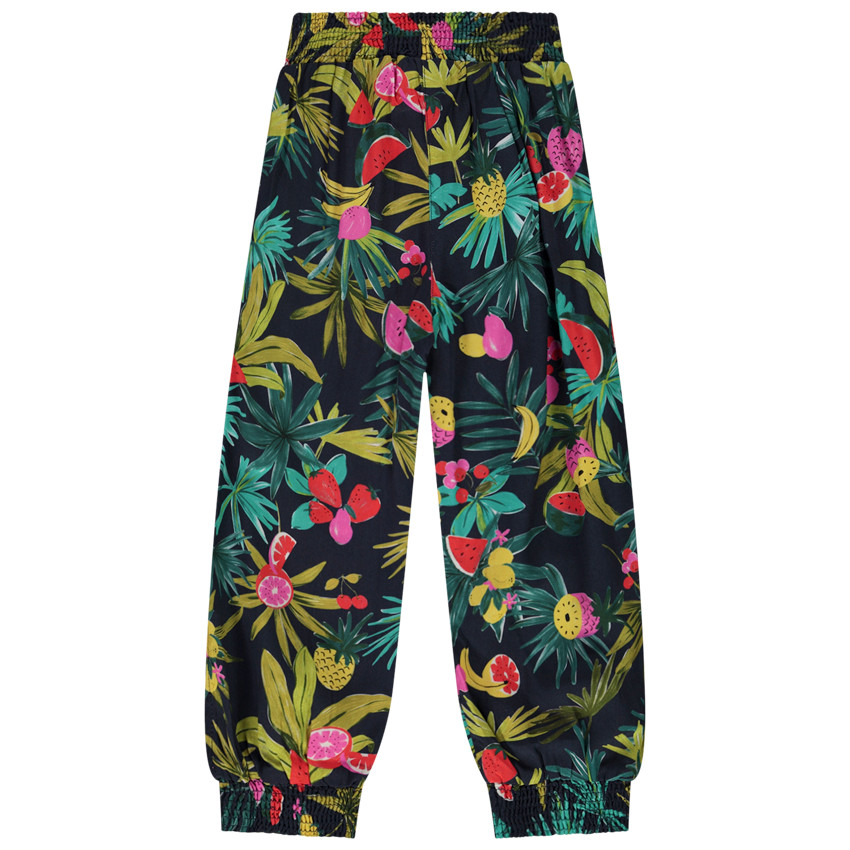 Pantalón pantacourt fluido con cinturón y estampado exótico niña 