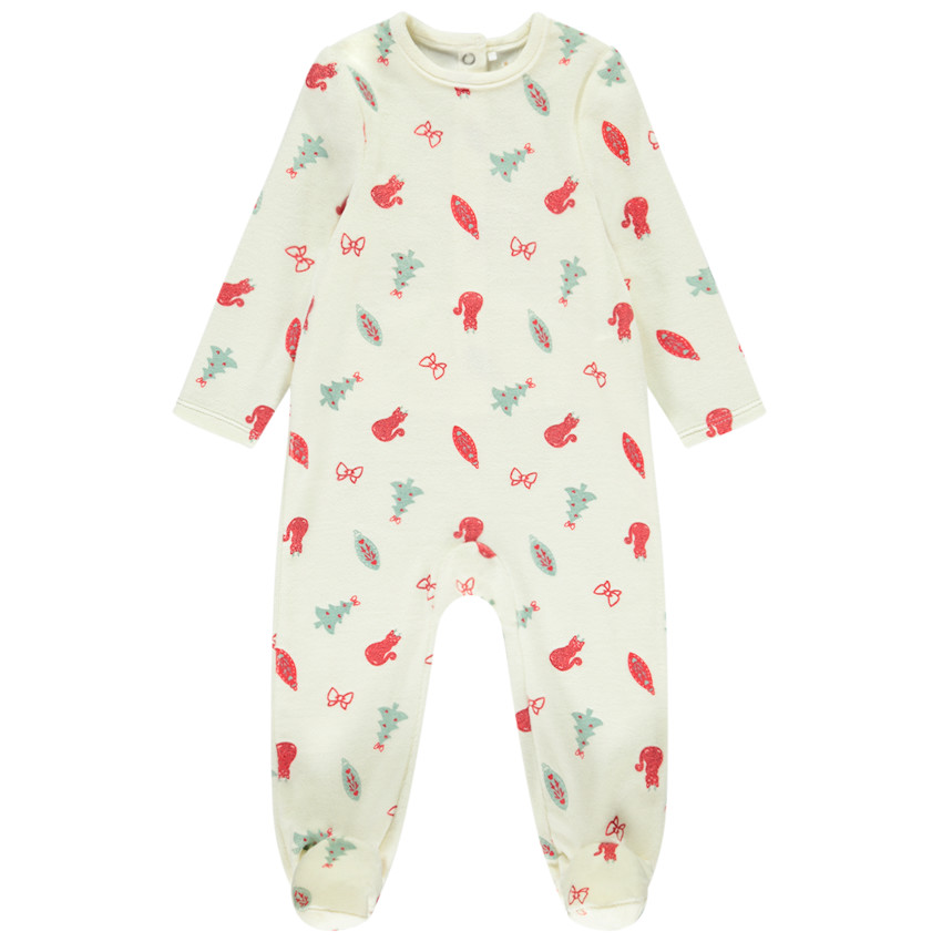 Pelele de terciopelo estampado fantasía sapin para bebé con diferentes aperturas según la edad 