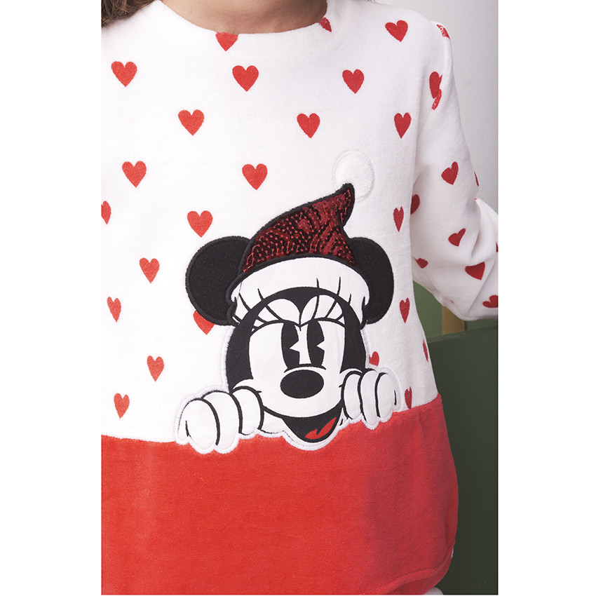 Pijama de 2 piezas en terciopelo estampado de corazón + calcetín de Papá Noel Minnie Disney para niña 