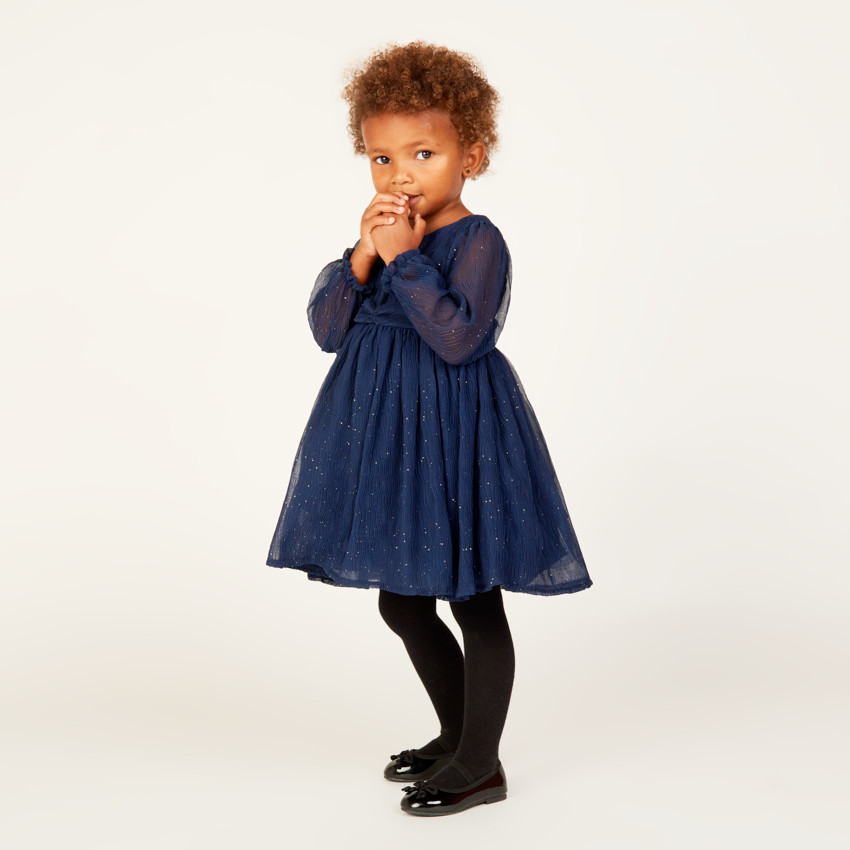 Robe de fête manches longues en crêpe pailletée pour bébé fille 