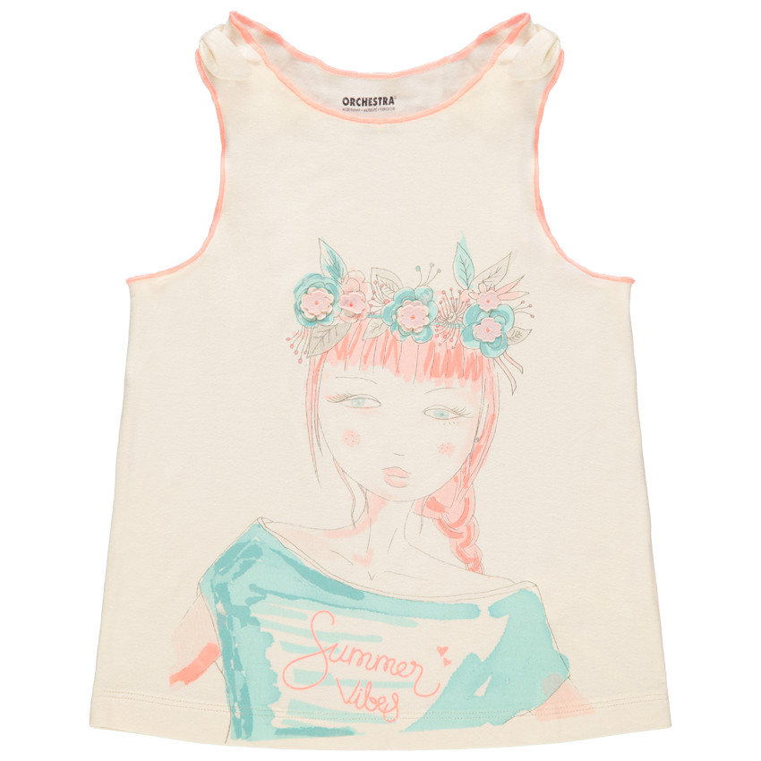 Camiseta sin mangas print niña y lazos 