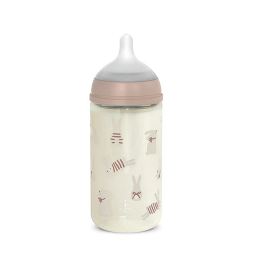 Biberón de vidrio con tetina fisiológica SX Pro M 240ml Wonderland conejitos rosa 