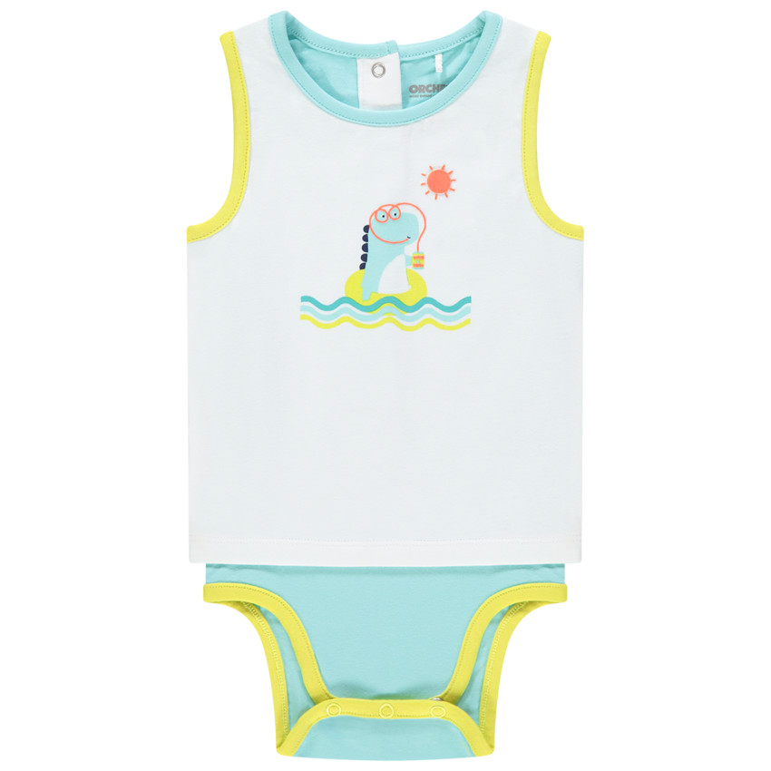 Body sin mangas efecto 2 en 1 print dinosaurio 