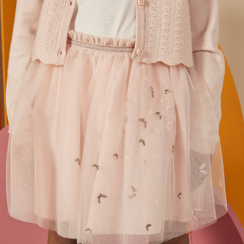 Falda voluminosa de tul con estampado de mariposas para niña 