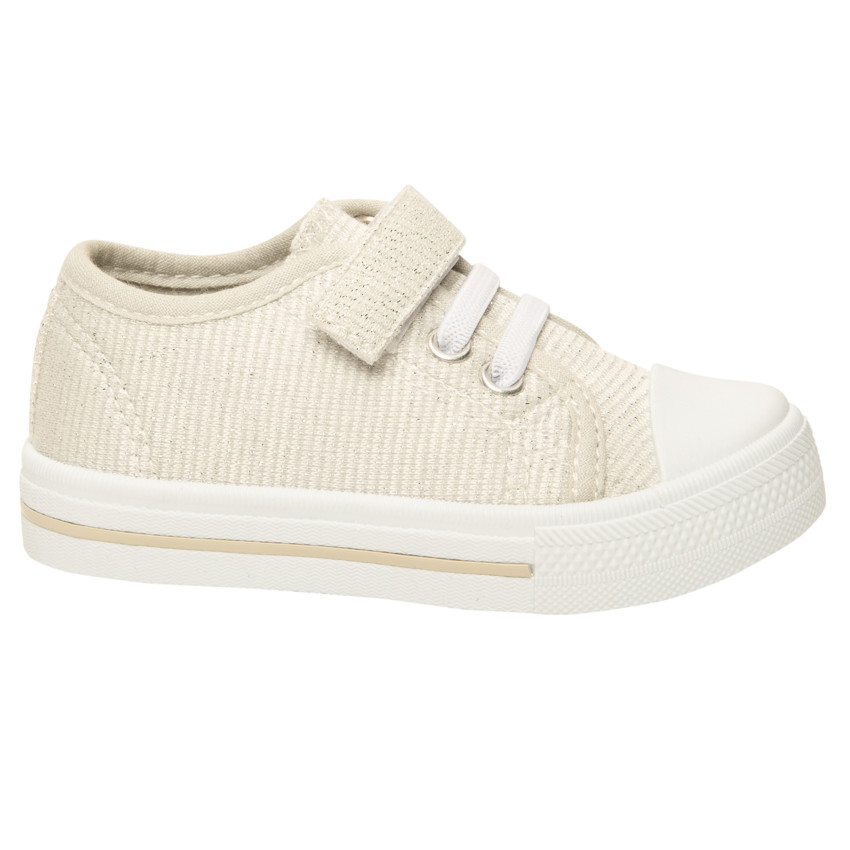Zapatillas bajas plateadas con velcro y cordones elásticos para niña 