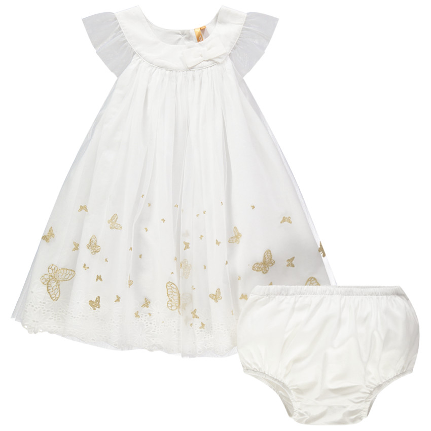 Robe de cérémonie à papillons dorés pailletés et bloomer 