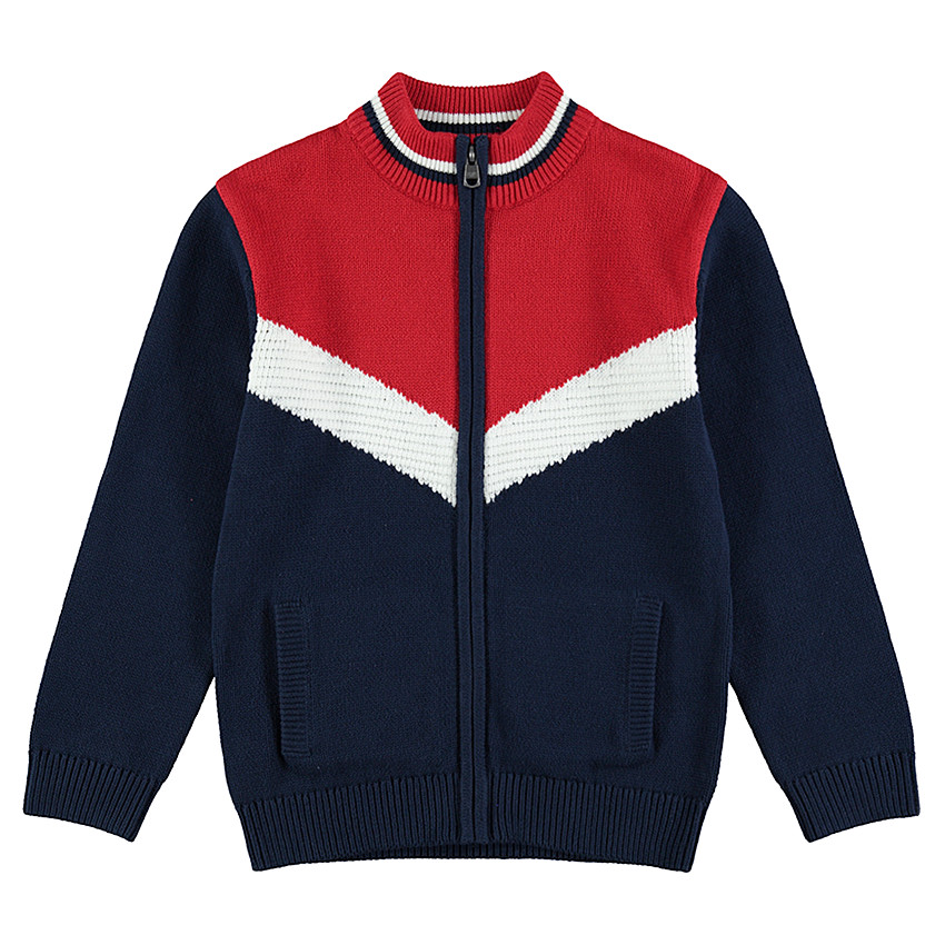 Júnior - Chaqueta de punto con cremallera con amplias bandas de jacquard de estilo vintage 