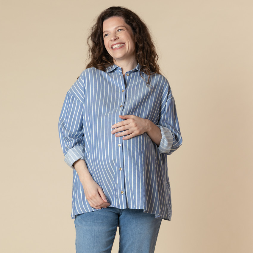 Camisa de manga larga para el embarazo y la lactancia a rayas. 
