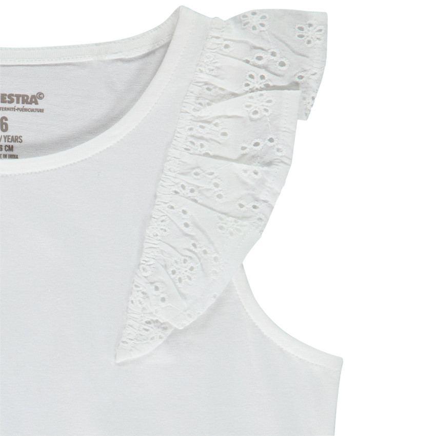 Camiseta sin mangas con volantes en bordado inglés para niña 