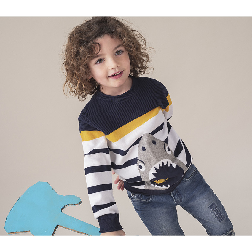 Jersey de punto de rayas y tiburón de jacquard  Additional Jersey de punto de rayas y tiburón de jacquard