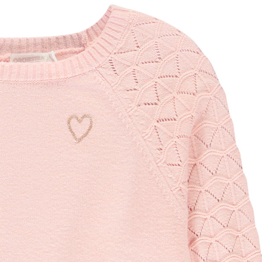 Jersey de manga larga liso con tricot fantasía para niña 