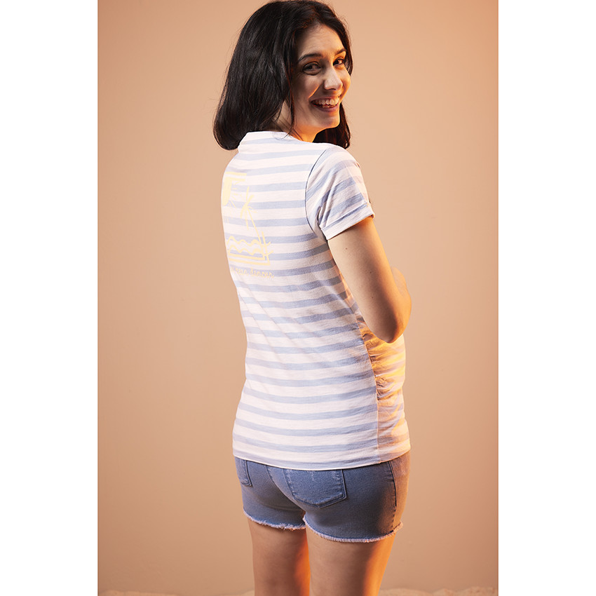 Camiseta de embarazo de manga corta en punto flameado con rayas 