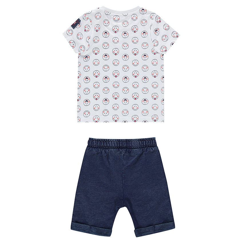 Conjunto de camiseta con Smiley estampado y bermudas efecto vaquero  