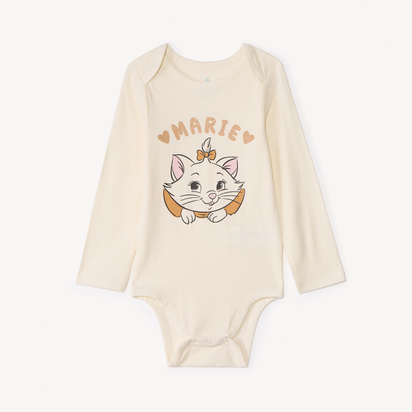 Lot de 3 bodies manches longues Marie Les Aristochats Disney pour bébé fille avec ouvertures différentes selon l'âge 