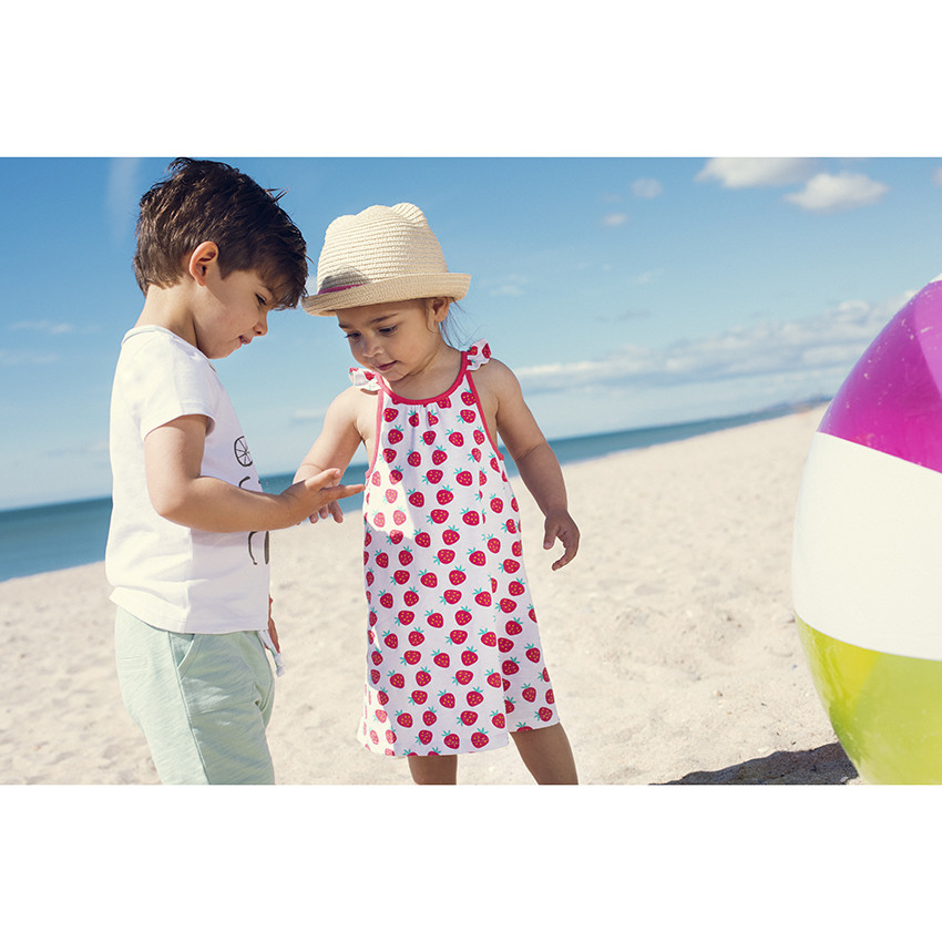 Vestido impreso con tirantes con volante para bebé niña 