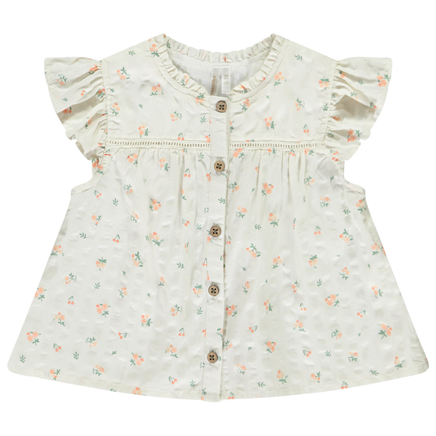 Blusa de bebé niña con volantes y estampado de flores 