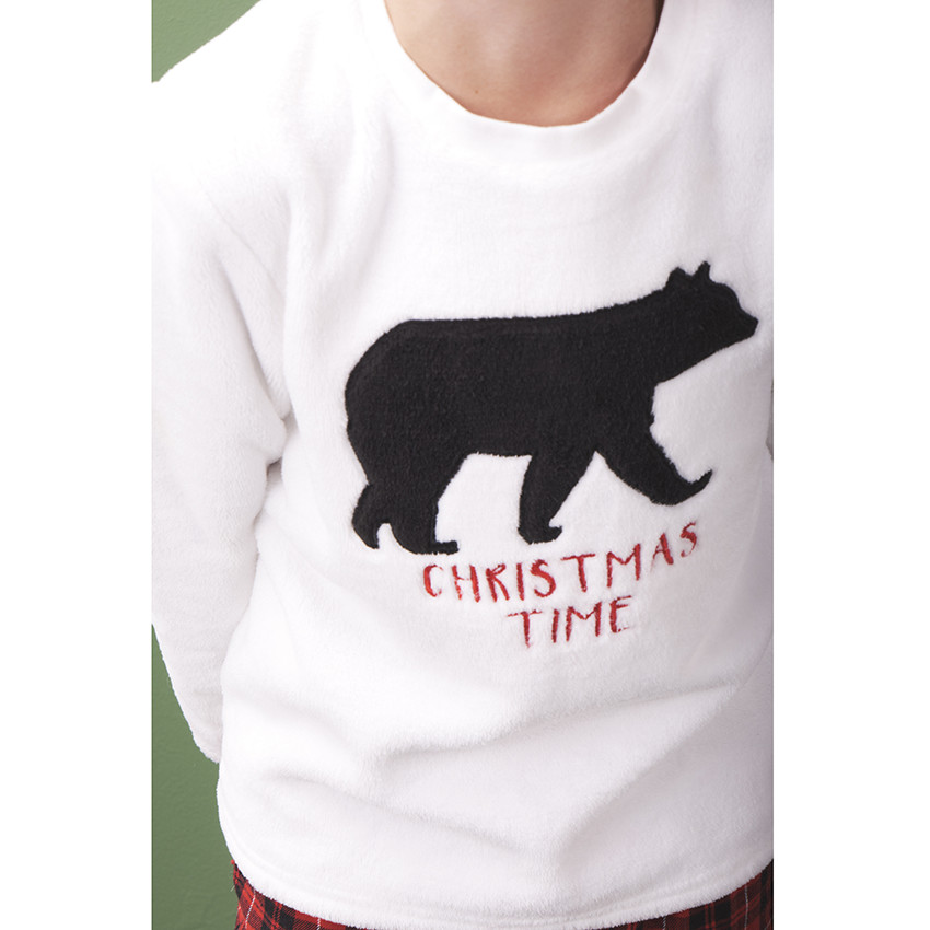 Pijama de 2 piezas con camiseta en sherpa con parche bordado + pantalón en franela para niño 