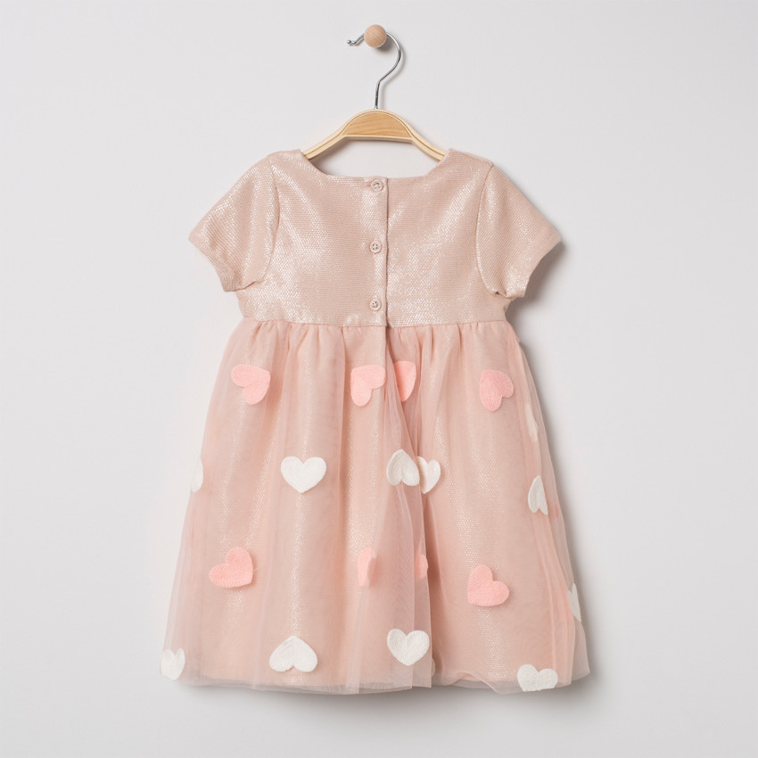 Robe de cérémonie en maille irisée et tulle à coeurs 