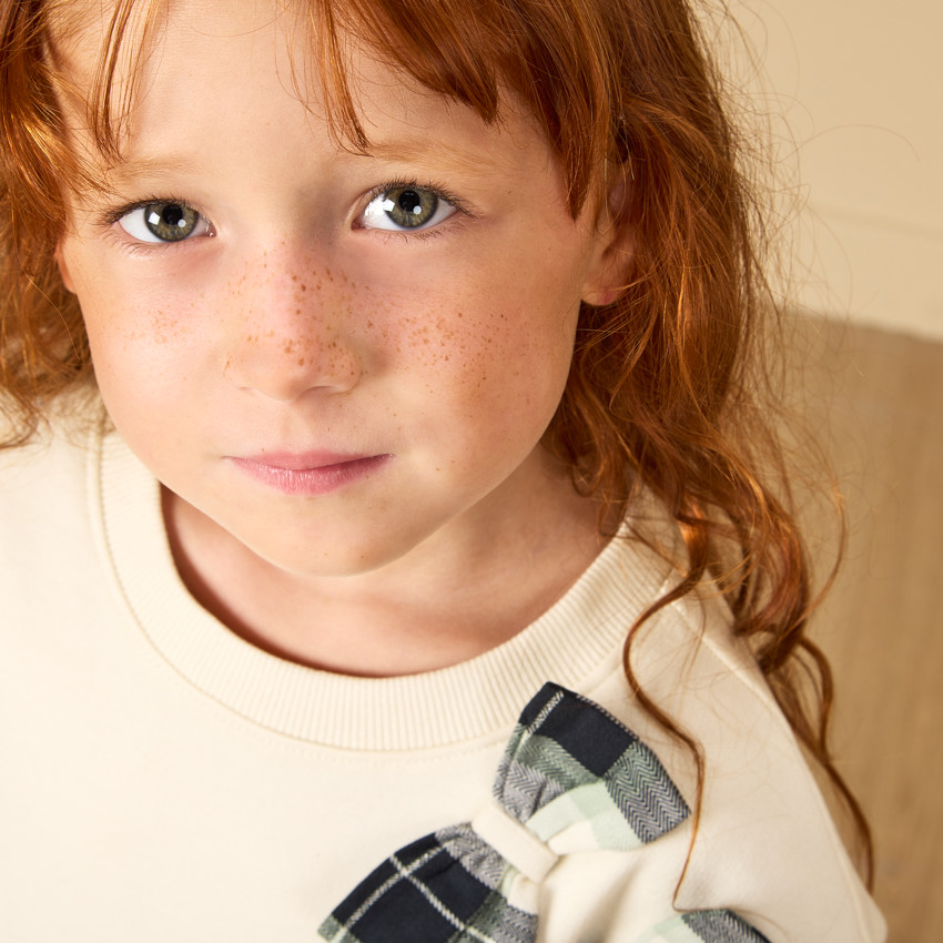Vestido efecto 2 en 1 de dos materiales a cuadros para niña 
