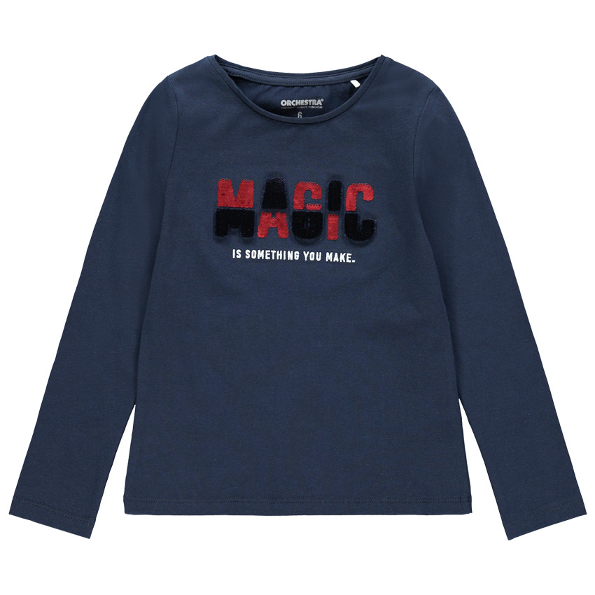 Camiseta manga larga mensaje con lentejuelas 