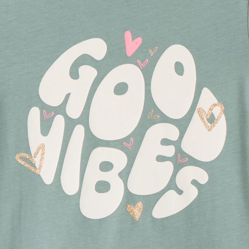 Camiseta de manga corta con estampado de purpurina para niña 