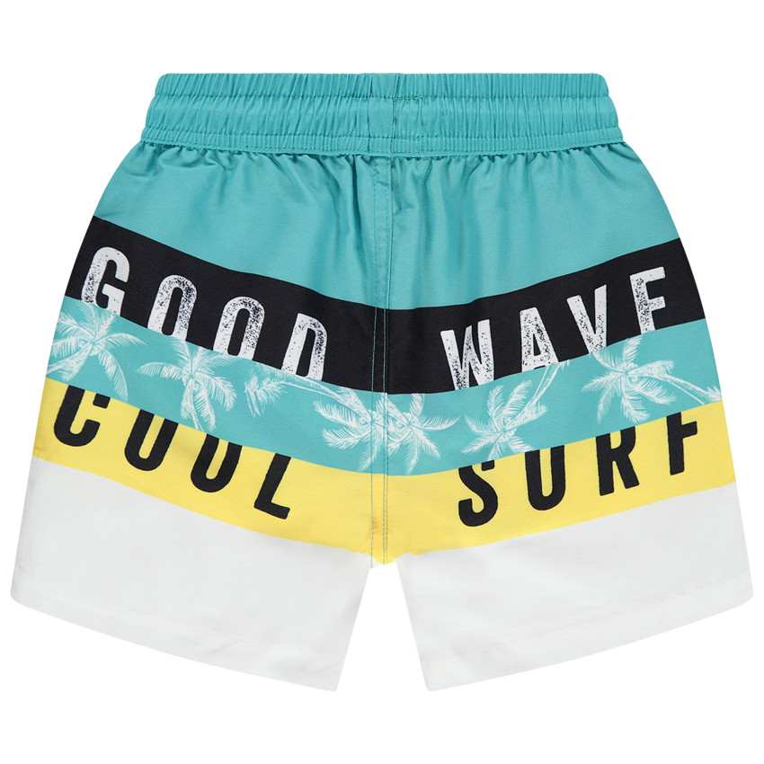 Short de bain à bandes contrastées et palmiers 