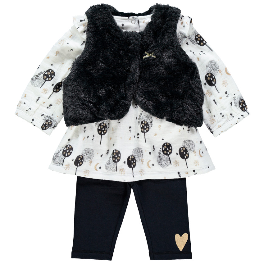 Ensemble 3 pièces avec tunique imprimée, gilet et legging print coeur  Additional Ensemble 3 pièces avec tunique imprimée, gilet et legging print coeur